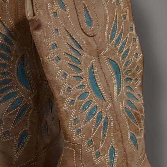 9M NIB MATISSE  Bandera Tan Turquoise Western Boots - Picture 6 of 9